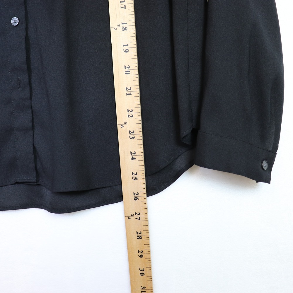ANN TAYLOR Black Long Sleeve Button Down V-Neck Blouse LP - Picture 5 of 6